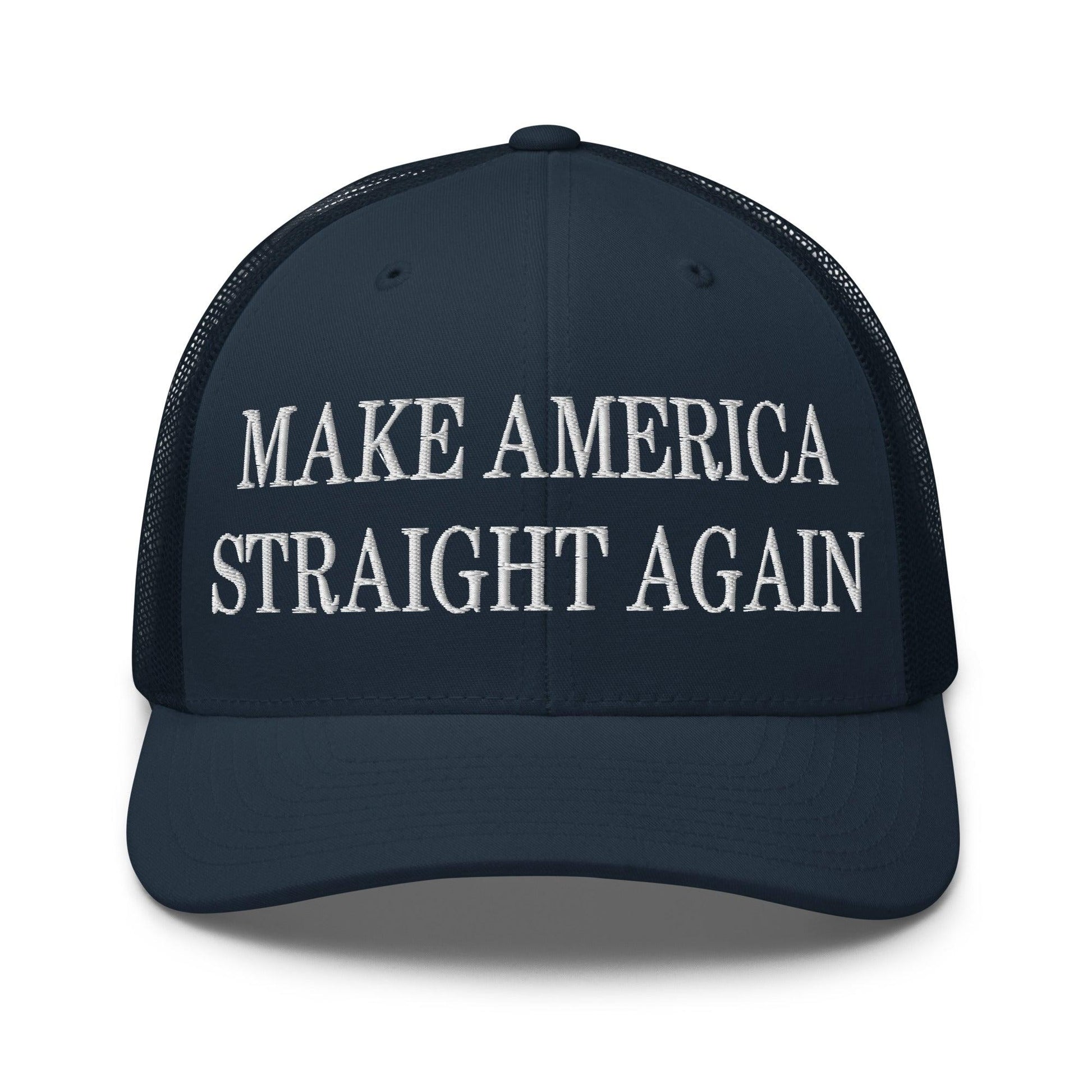 Make Us Straight Again Embroidered Mesh Trucker Hat - Navy
