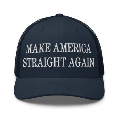 Make Us Straight Again Embroidered Mesh Trucker Hat - Navy