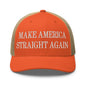 Make Us Straight Again Embroidered Mesh Trucker Hat - Rustic Orange/ Khaki