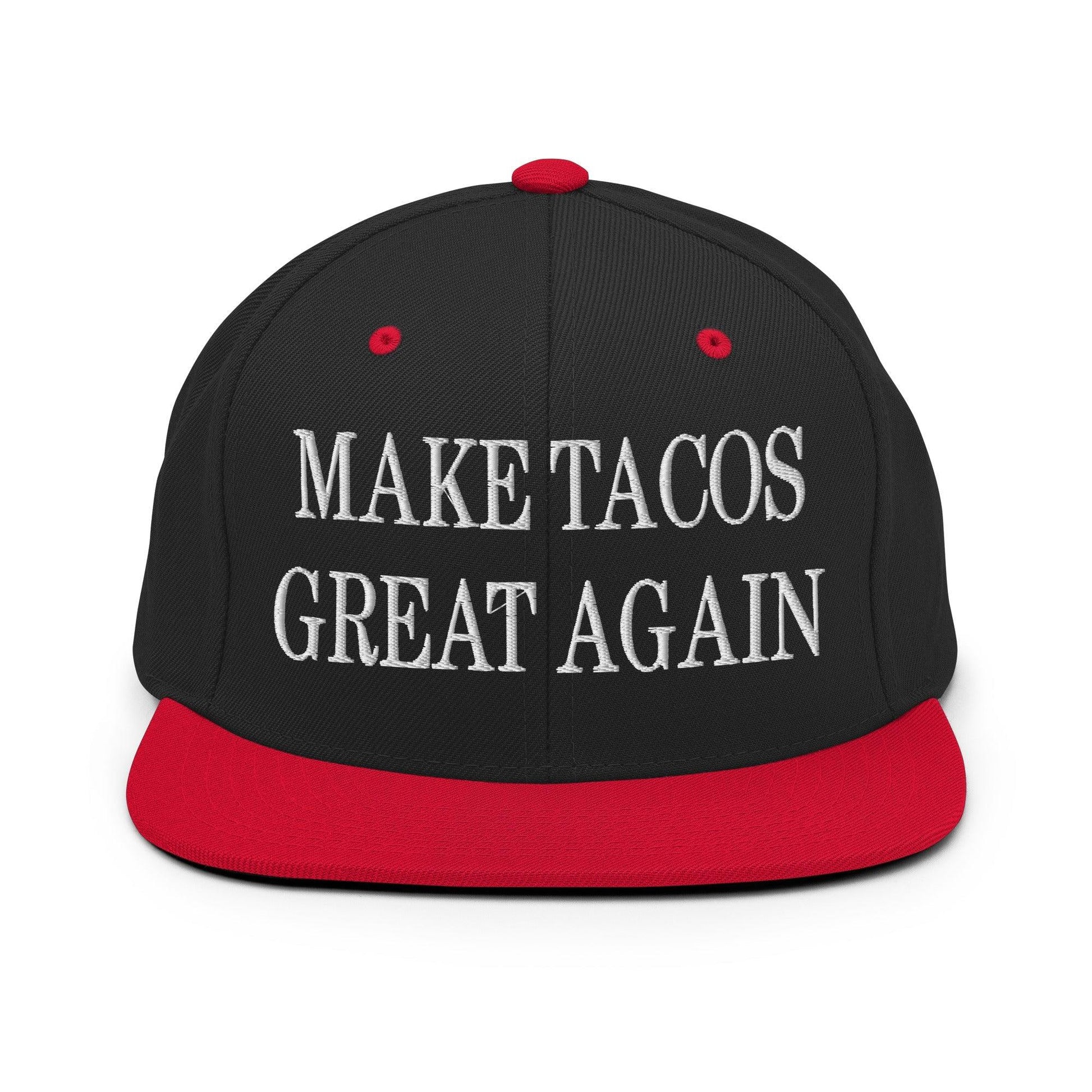 Make Tacos Great Again Embroidered Flat Bill Brim Snapback Hat - Black/ Red