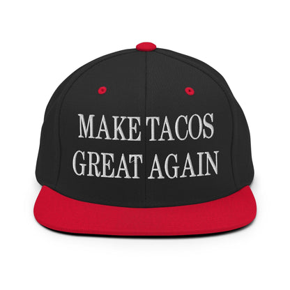 Make Tacos Great Again Embroidered Flat Bill Brim Snapback Hat - Black/ Red
