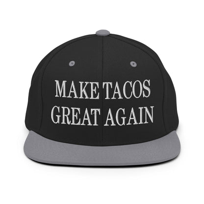 Make Tacos Great Again Embroidered Flat Bill Brim Snapback Hat - Black/ Silver