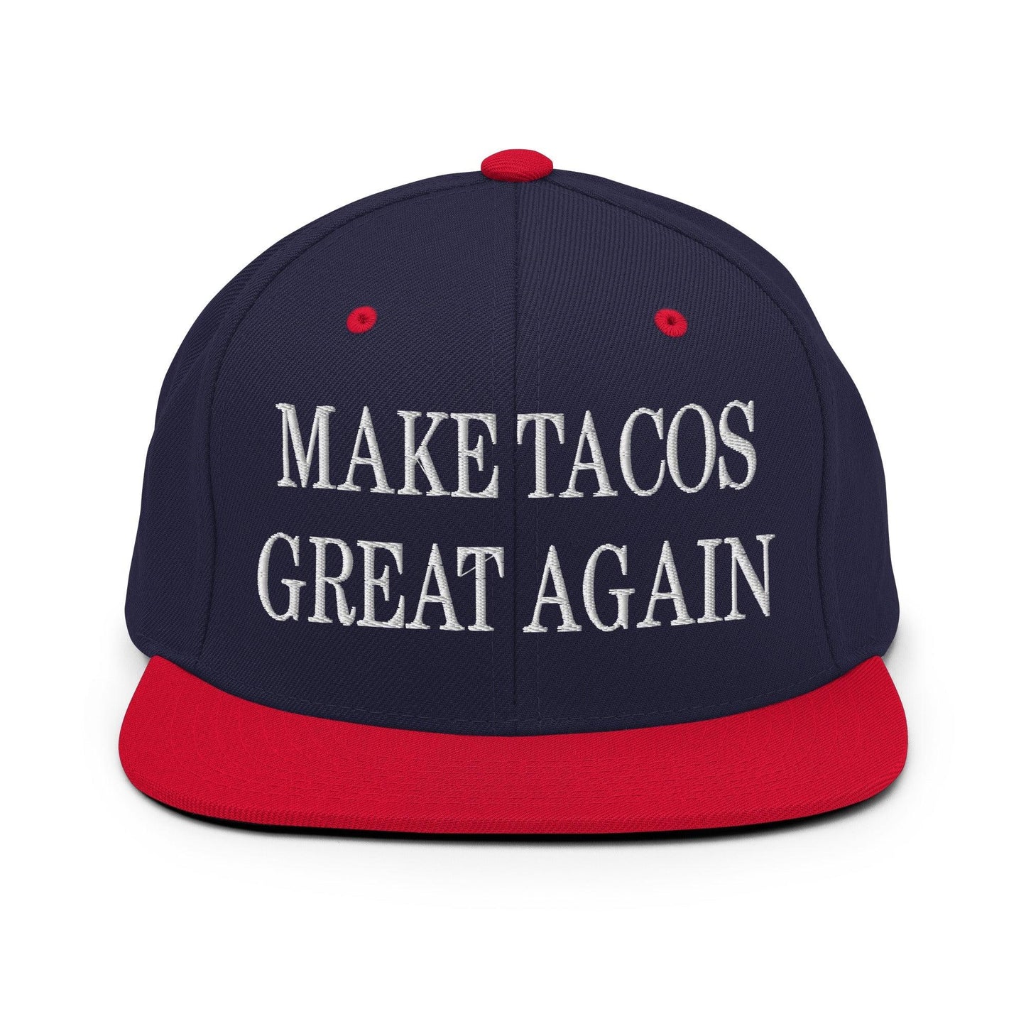 Make Tacos Great Again Embroidered Flat Bill Brim Snapback Hat - Navy/ Red