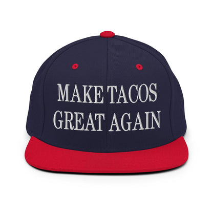 Make Tacos Great Again Embroidered Flat Bill Brim Snapback Hat - Navy/ Red