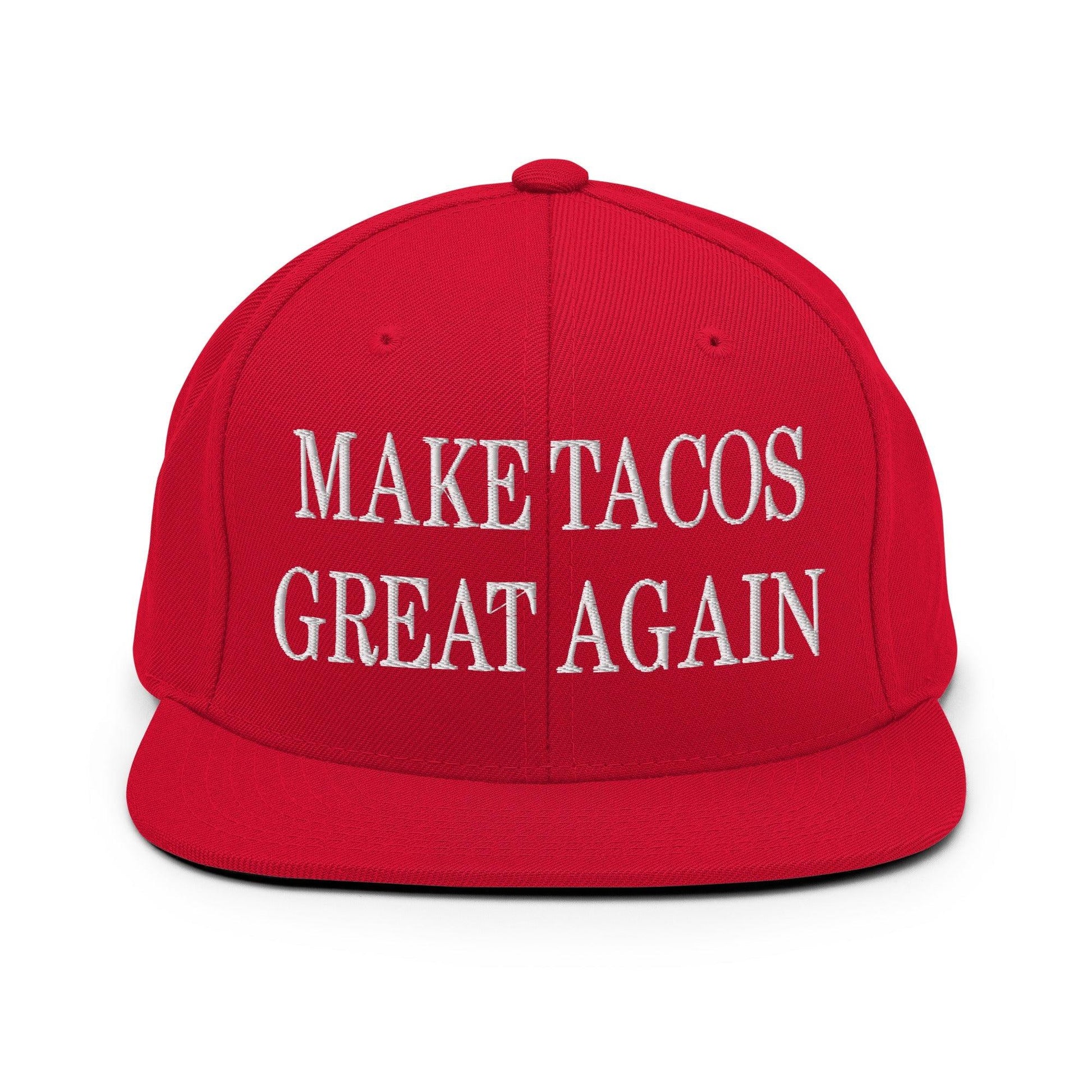 Make Tacos Great Again Embroidered Flat Bill Brim Snapback Hat - Red