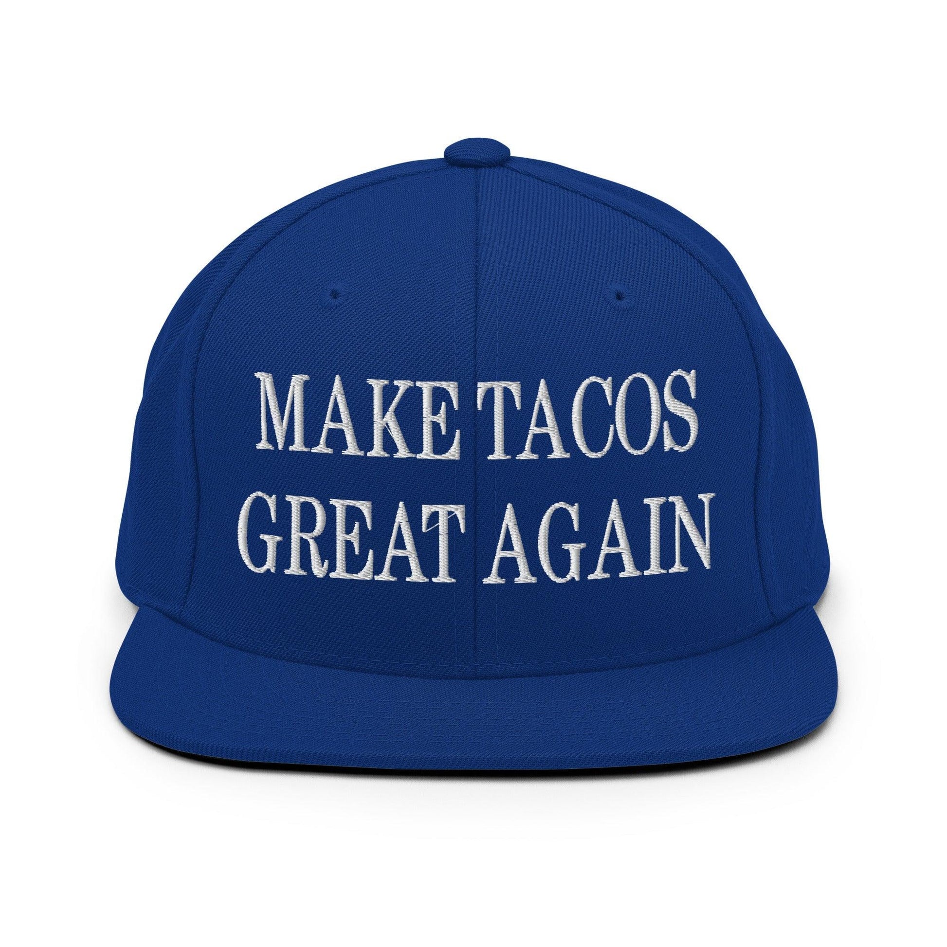 Make Tacos Great Again Embroidered Flat Bill Brim Snapback Hat - Royal Blue