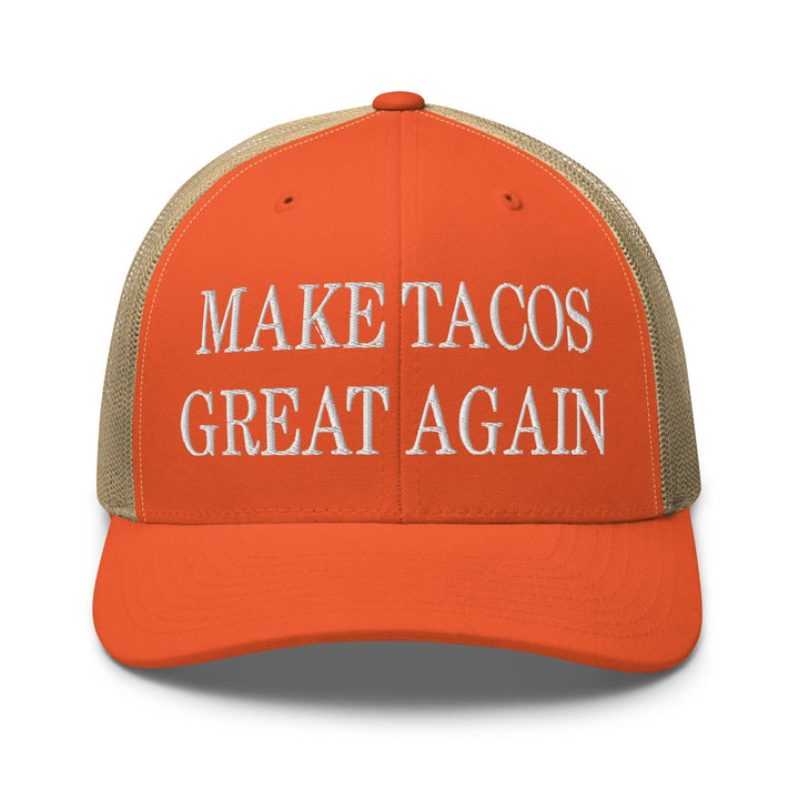 Make Tacos Great Again Embroidered Mesh Trucker Hat - Rustic Orange/ Khaki
