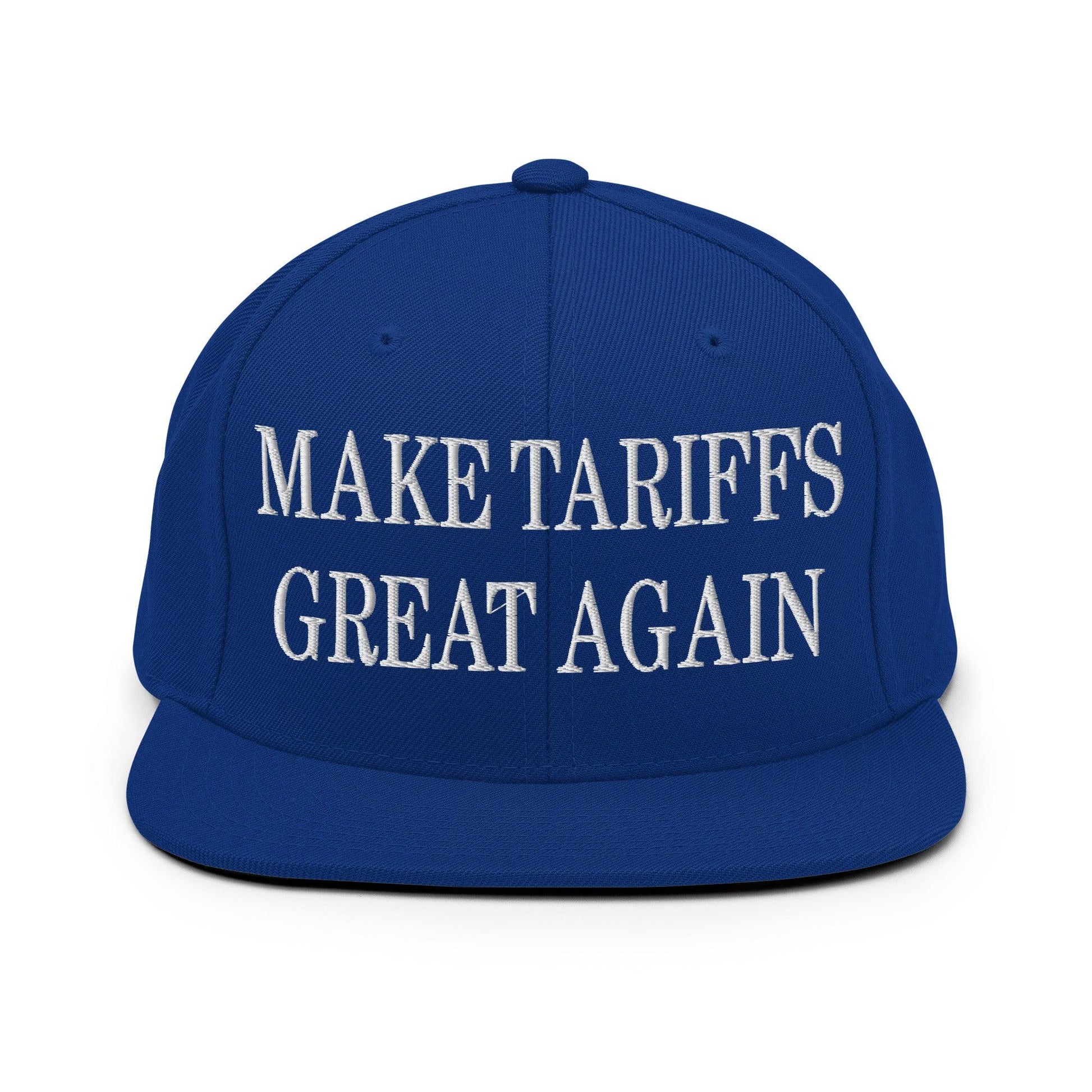 Make Tariffs Great Again Embroidered Flat Bill Brim Snapback Hat - Royal Blue