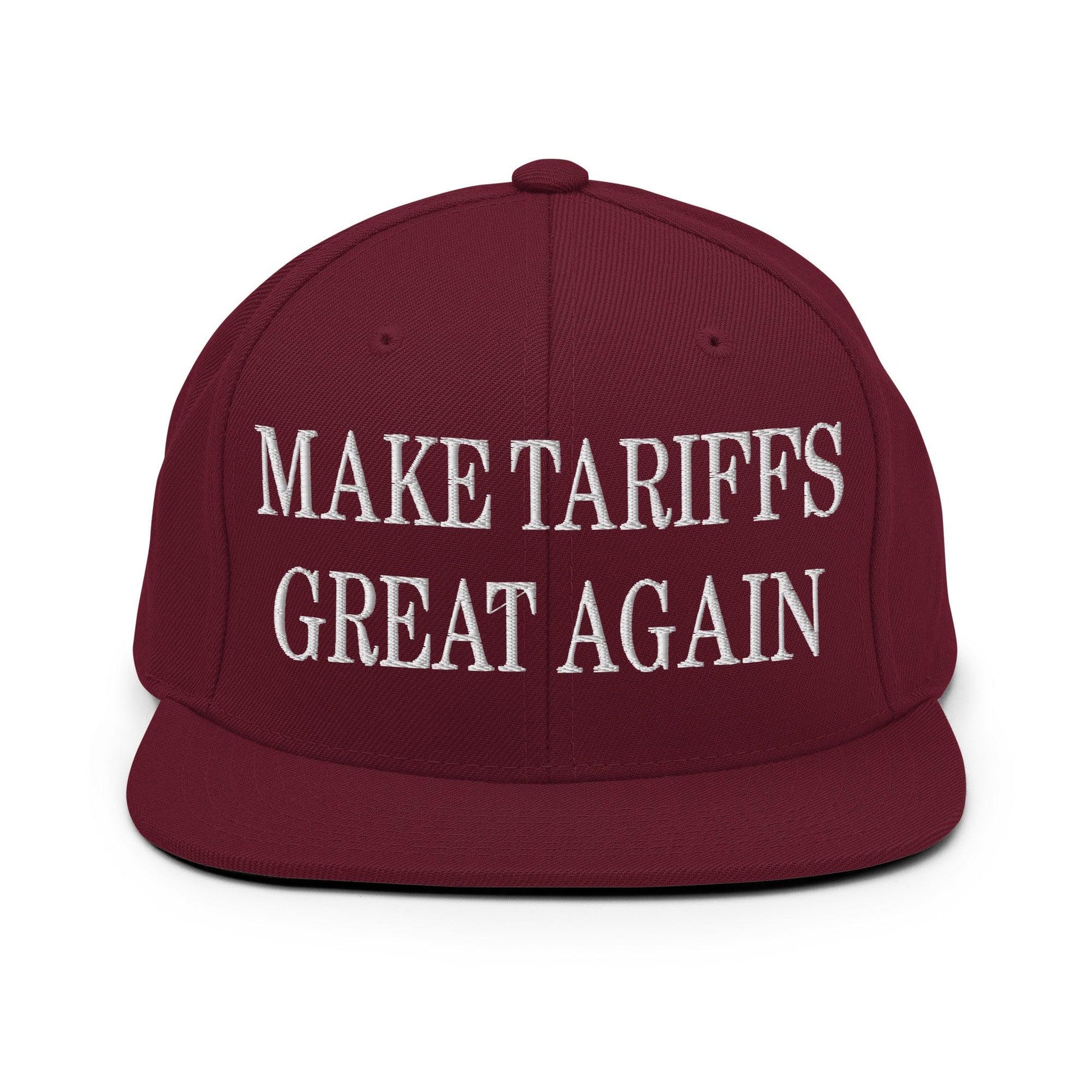Make Tariffs Great Again Embroidered Flat Bill Brim Snapback Hat - Maroon