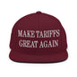 Make Tariffs Great Again Embroidered Flat Bill Brim Snapback Hat - Maroon