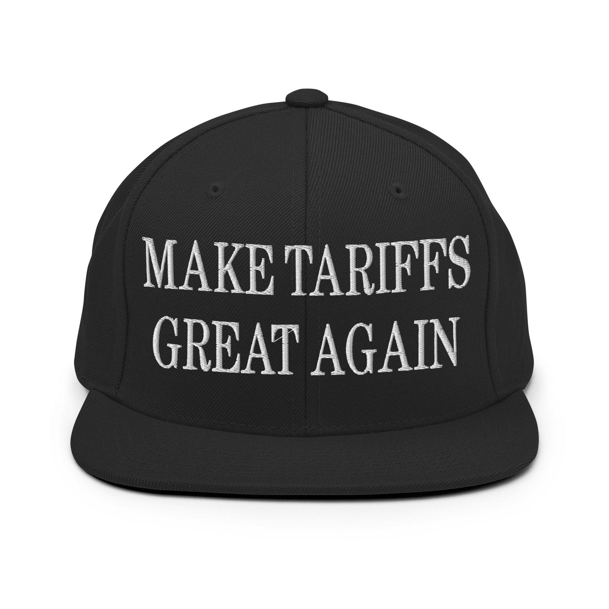 Make Tariffs Great Again Embroidered Flat Bill Brim Snapback Hat - Black