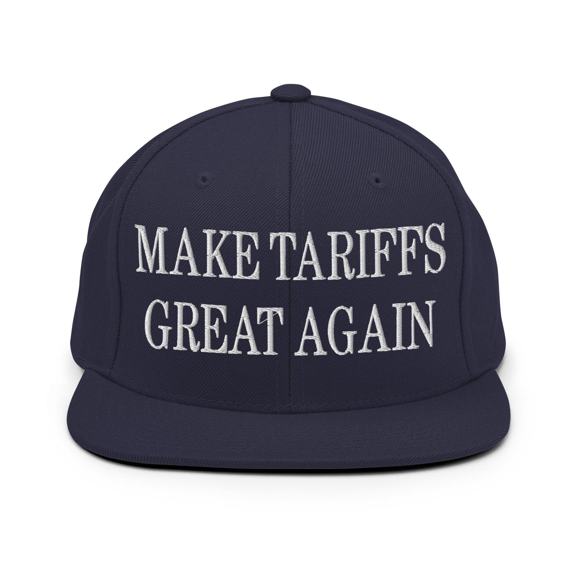 Make Tariffs Great Again Embroidered Flat Bill Brim Snapback Hat - Navy