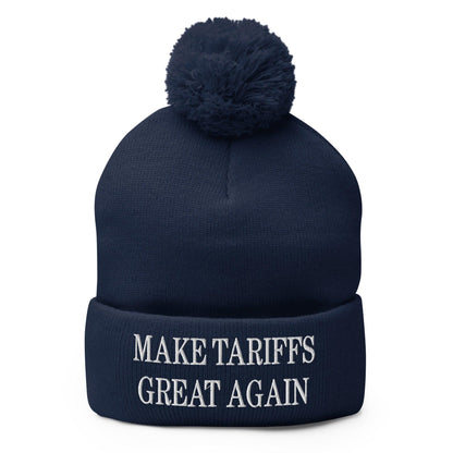Make Tariffs Great Again Embroidered Knit Pom Beanie - Navy