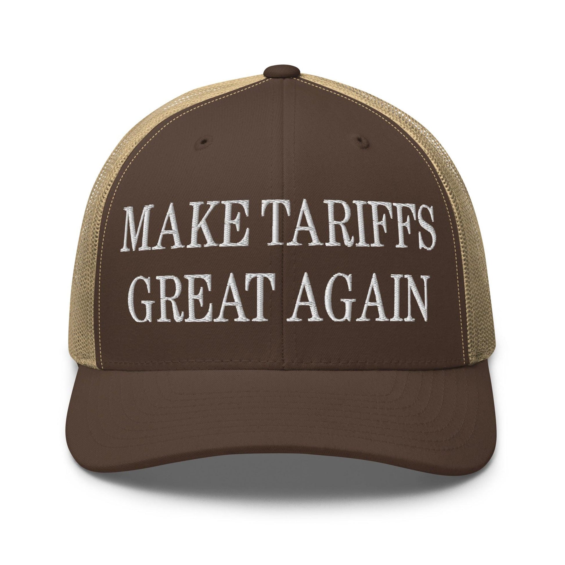 Make Tariffs Great Again Embroidered Mesh Trucker Hat - Brown/ Khaki