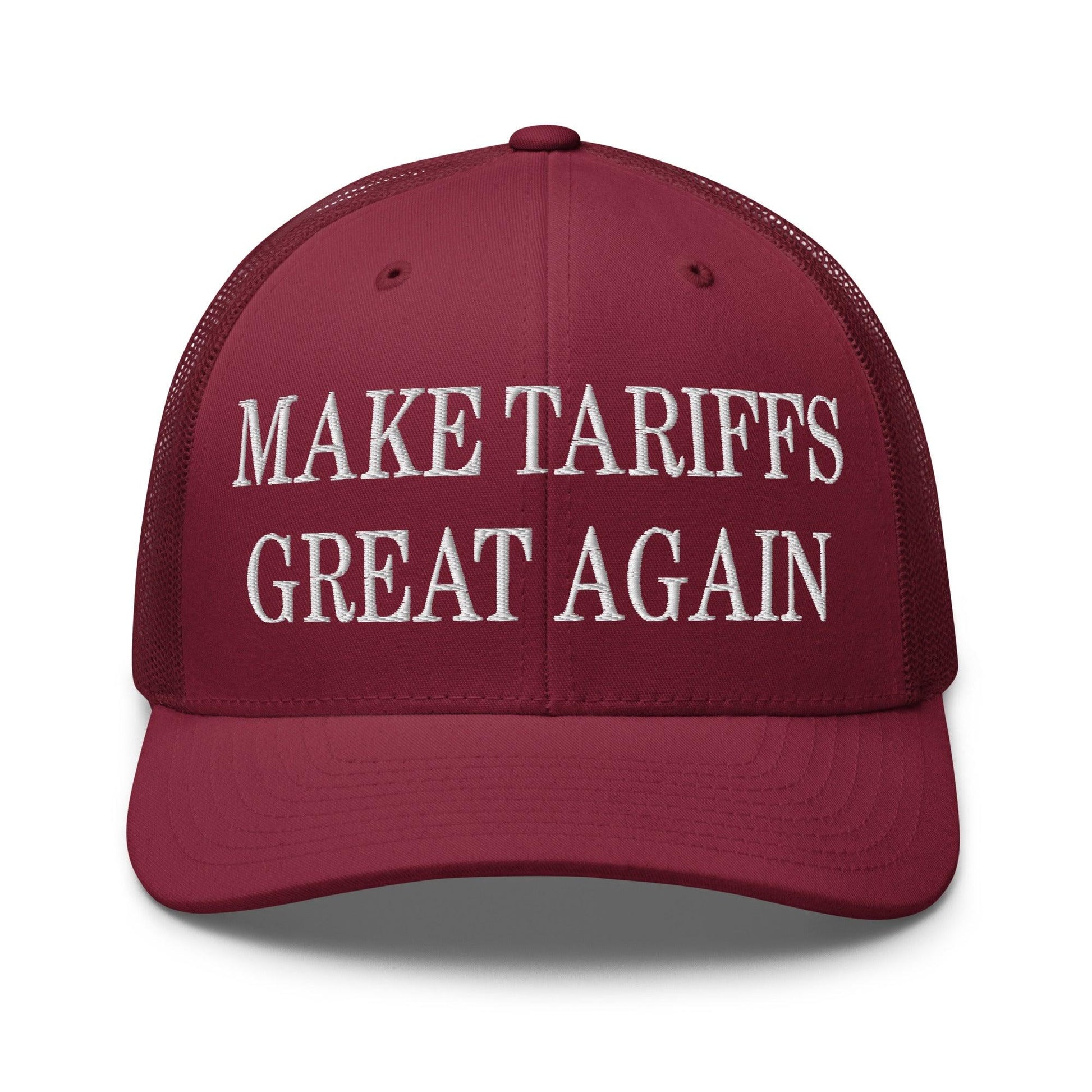 Make Tariffs Great Again Embroidered Mesh Trucker Hat - Cranberry