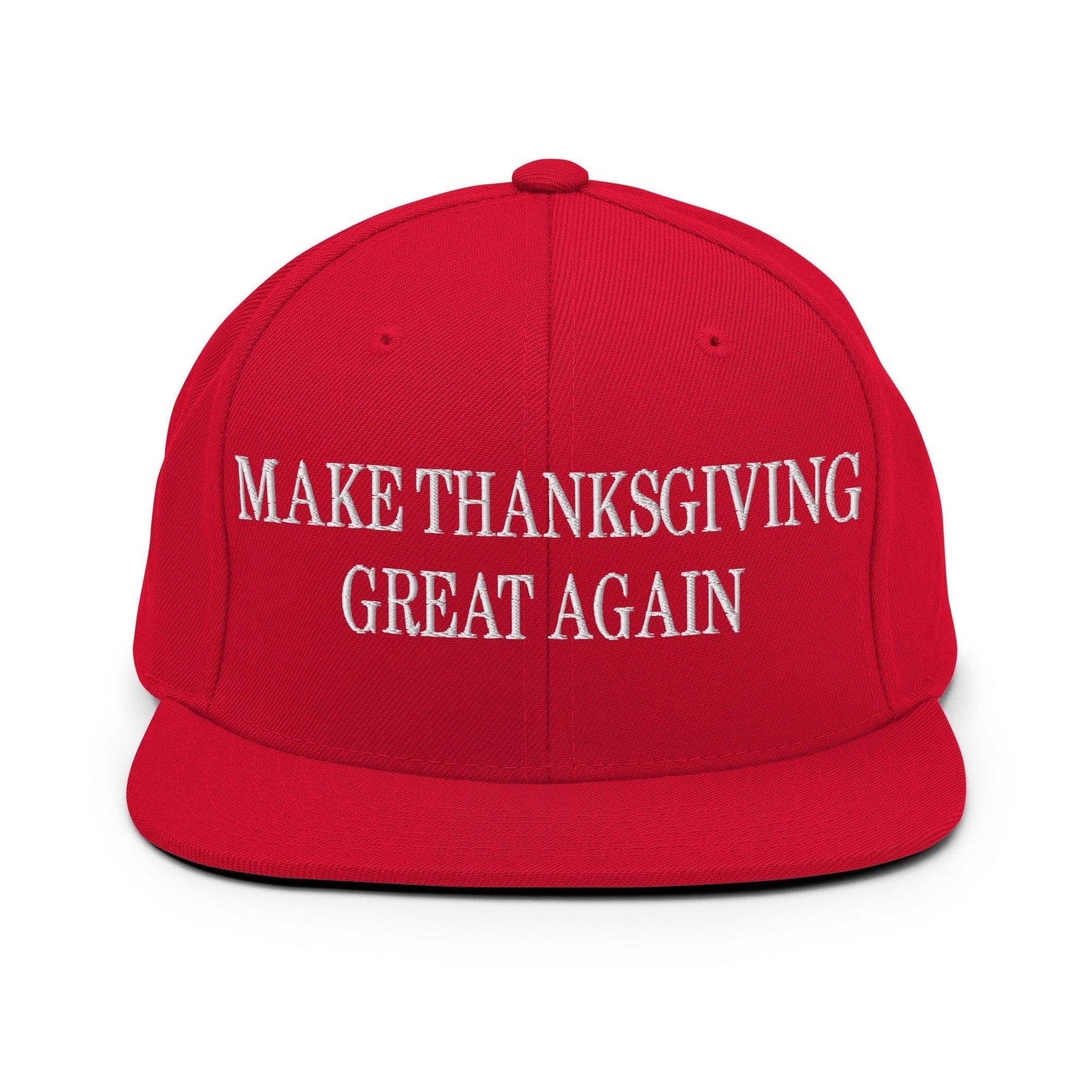 Make Thanksgiving Great Again Embroidered Flat Bill Brim Snapback Hat - Red