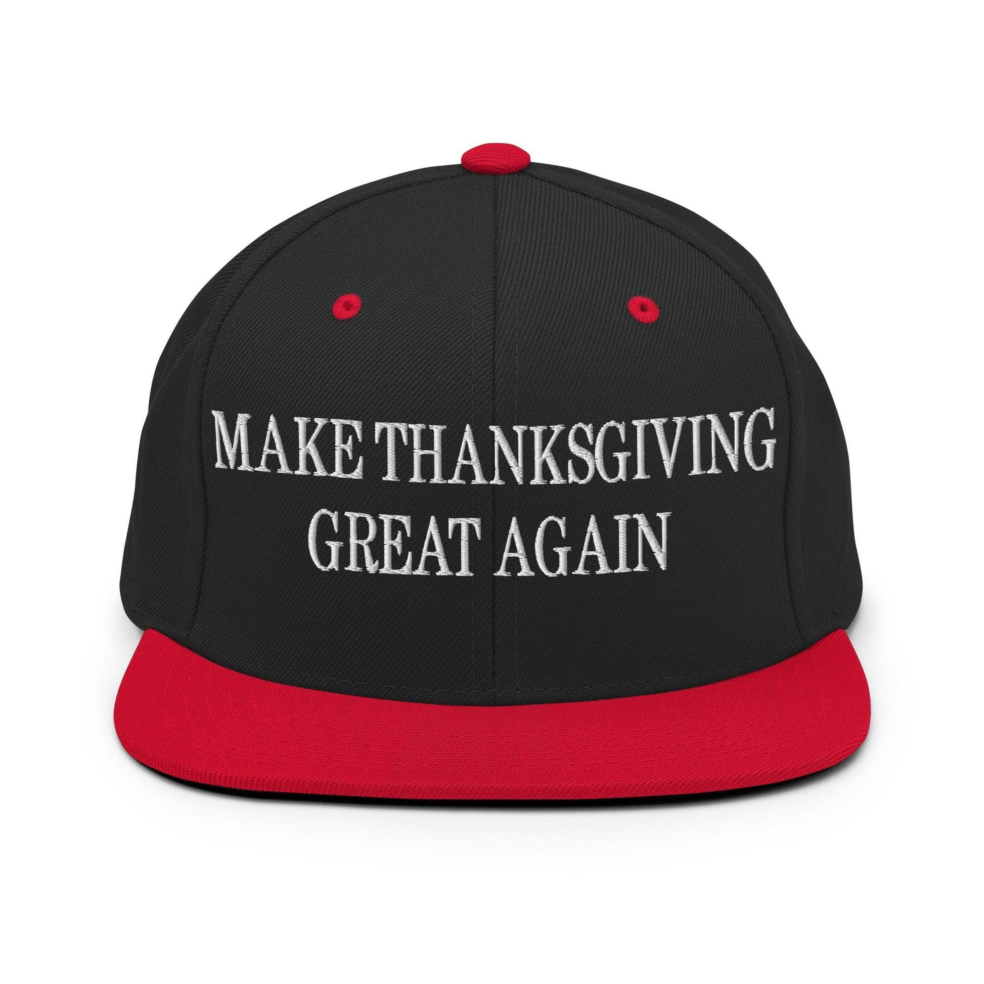 Make Thanksgiving Great Again Embroidered Flat Bill Brim Snapback Hat - Black/ Red