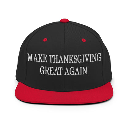 Make Thanksgiving Great Again Embroidered Flat Bill Brim Snapback Hat - Black/ Red