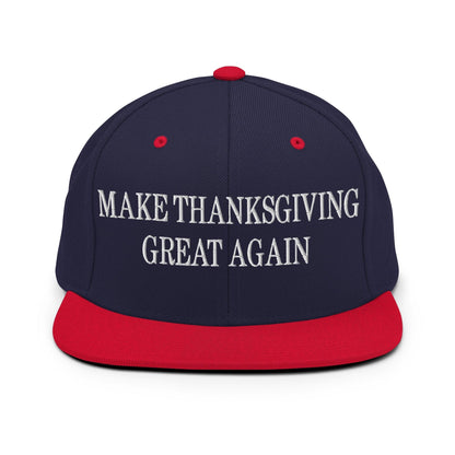 Make Thanksgiving Great Again Embroidered Flat Bill Brim Snapback Hat - Navy/ Red