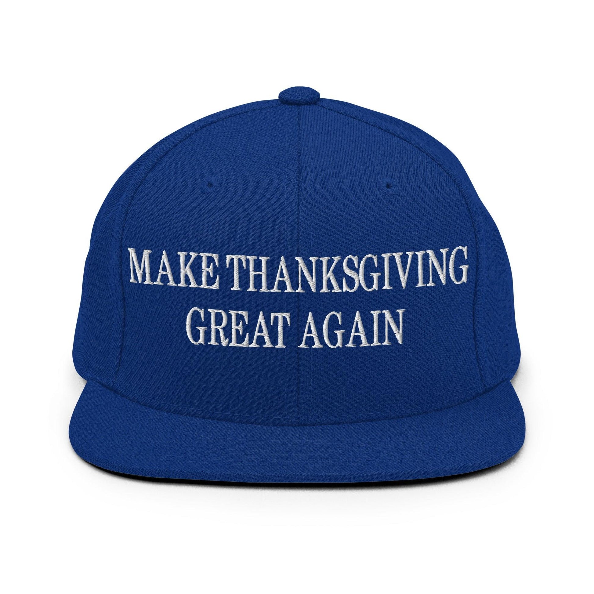 Make Thanksgiving Great Again Embroidered Flat Bill Brim Snapback Hat - Royal Blue