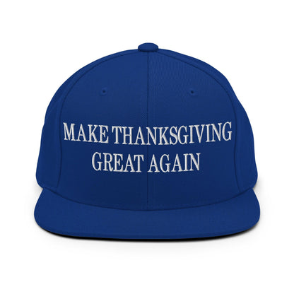 Make Thanksgiving Great Again Embroidered Flat Bill Brim Snapback Hat - Royal Blue