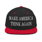 Make Us Think Again Embroidered Flat Bill Brim Snapback Hat - Black/ Red