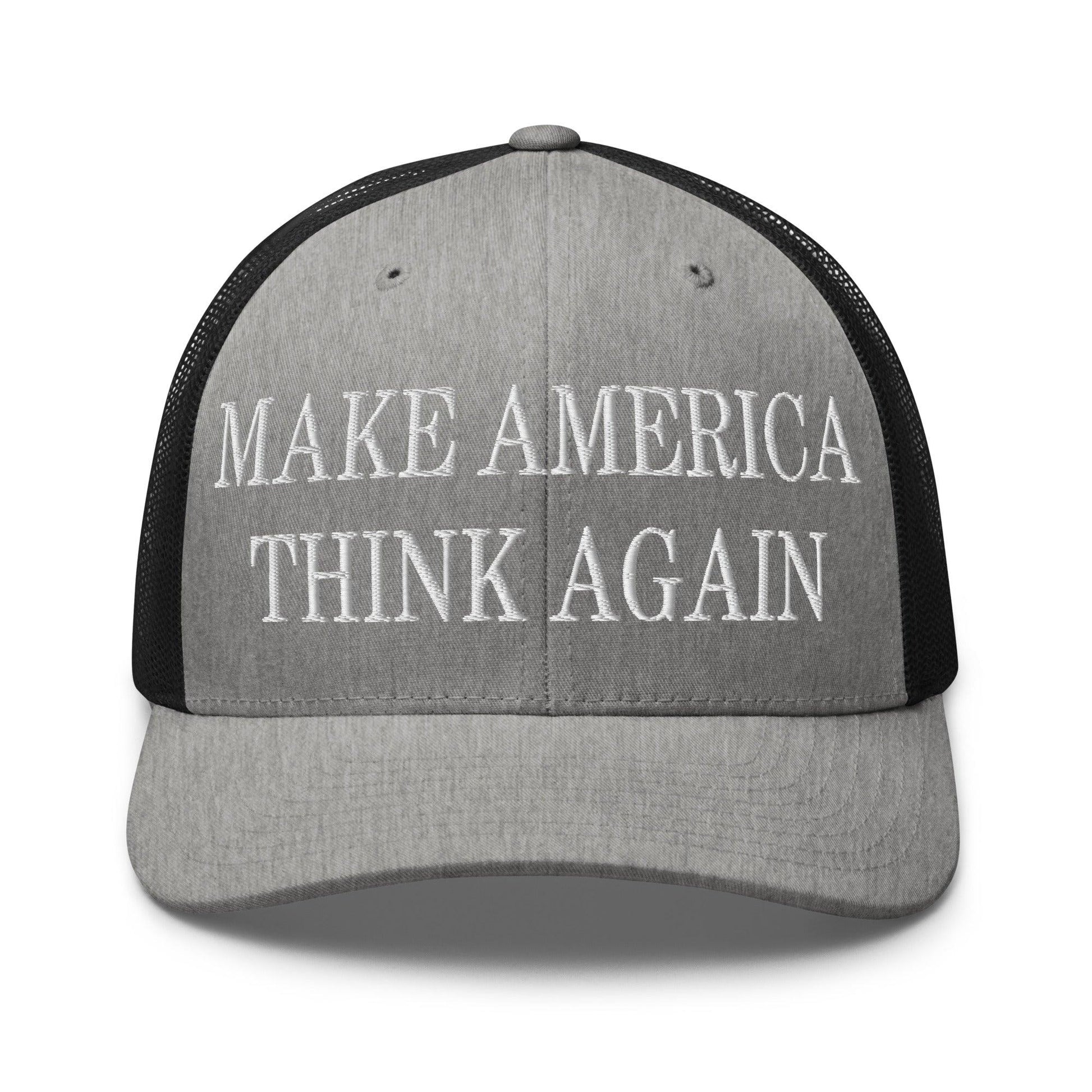 Make Us Think Again Embroidered Mesh Trucker Hat - Heather/ Black