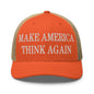 Make Us Think Again Embroidered Mesh Trucker Hat - Rustic Orange/ Khaki
