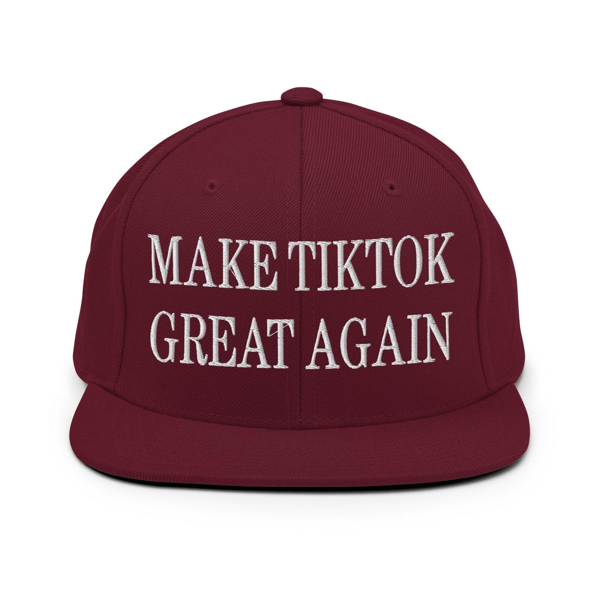 Maroon make TikTok great embroidered flat brim snapback hat for stylish headwear