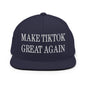 Navy blue make TikTok great embroidered flat brim snapback hat with white text