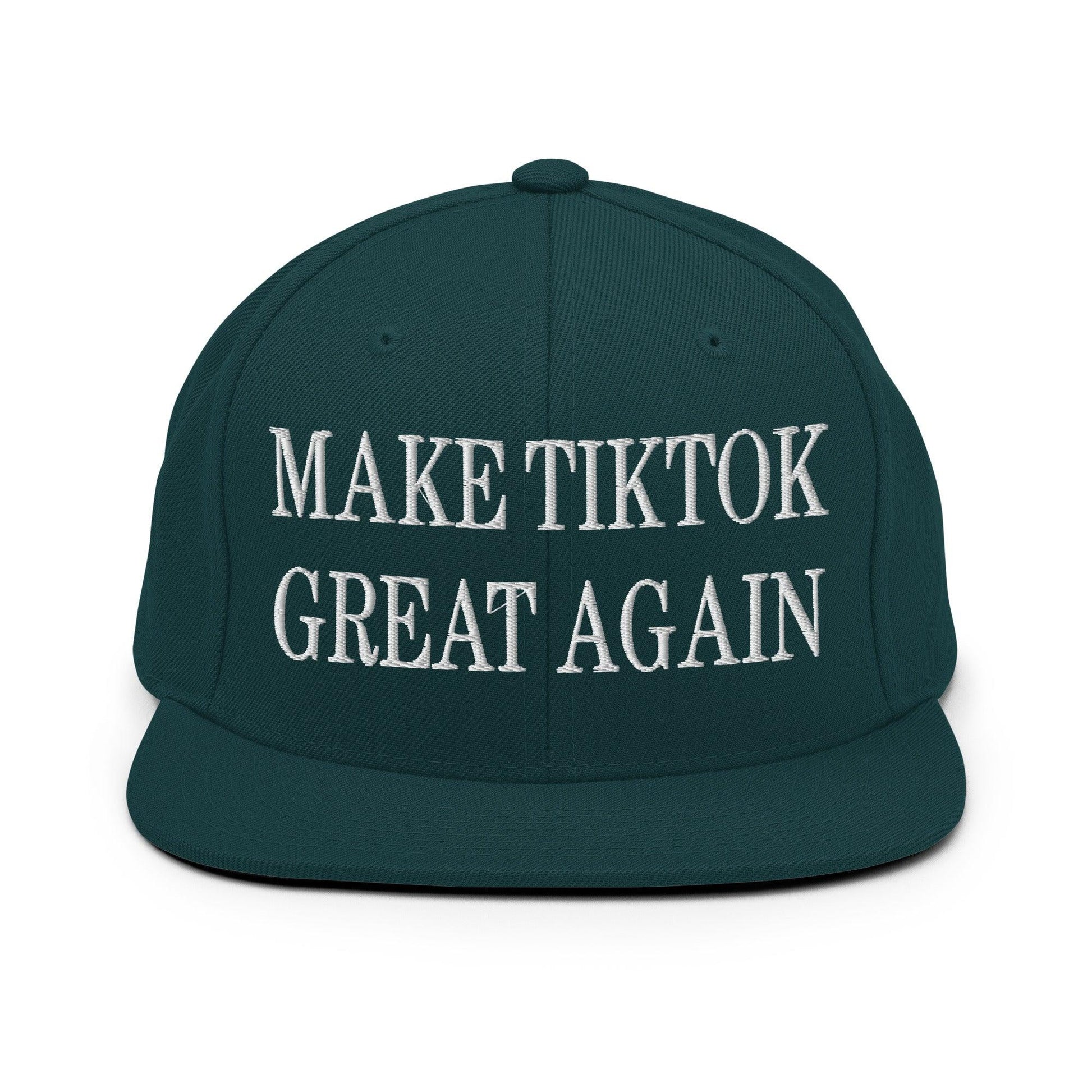 Dark green make TikTok great again embroidered flat brim snapback hat for social media fans