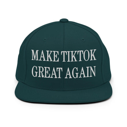Dark green make TikTok great again embroidered flat brim snapback hat for social media fans