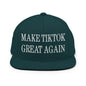 Dark green make TikTok great again embroidered flat brim snapback hat for social media fans
