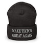 Dark beanie with embroidered text from Make TikTok Great Again embroidered knit cuffed beanie