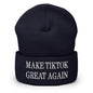 Dark blue make TikTok great embroidered knit cuffed beanie for stylish warmth