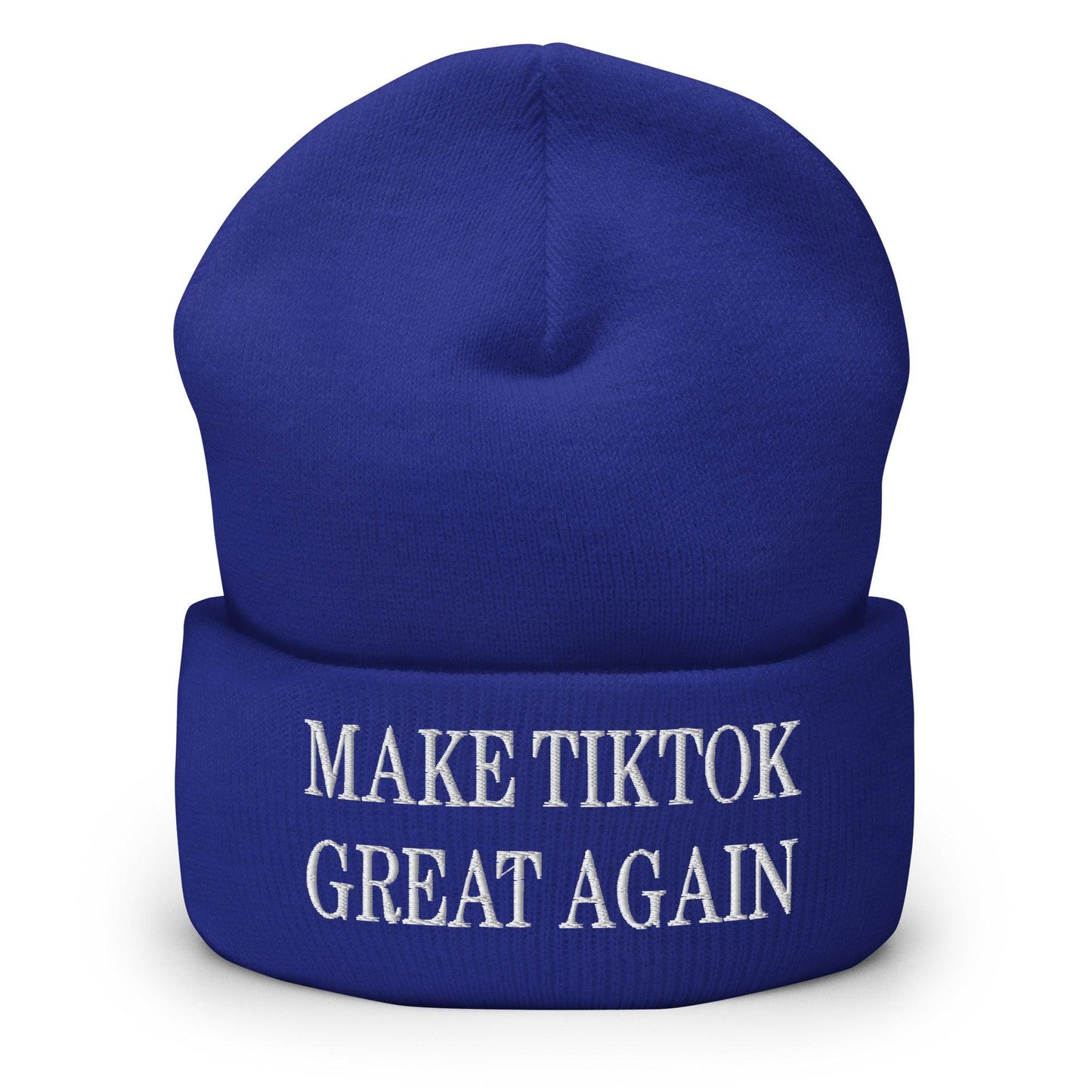 Blue make TikTok great embroidered knit cuffed beanie for stylish winter wear