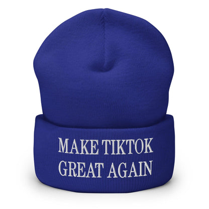 Blue make TikTok great embroidered knit cuffed beanie for stylish winter wear