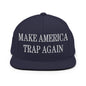 Make Us Trap Again Embroidered Flat Bill Brim Snapback Hat - Navy