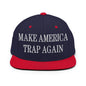 Make Us Trap Again Embroidered Flat Bill Brim Snapback Hat - Navy/ Red