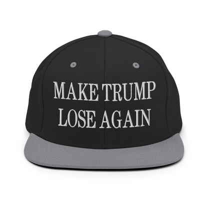 Make Trump Lose Again Embroidered Flat Bill Brim Snapback Hat - Black/ Silver