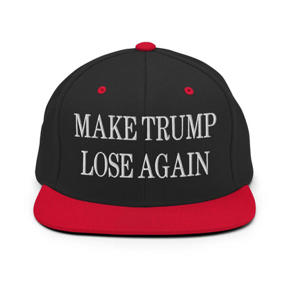 Make Trump Lose Again Embroidered Flat Bill Brim Snapback Hat - Black/ Red