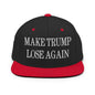Make Trump Lose Again Embroidered Flat Bill Brim Snapback Hat - Black/ Red