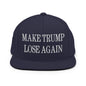 Make Trump Lose Again Embroidered Flat Bill Brim Snapback Hat - Navy