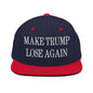 Make Trump Lose Again Embroidered Flat Bill Brim Snapback Hat - Navy/ Red
