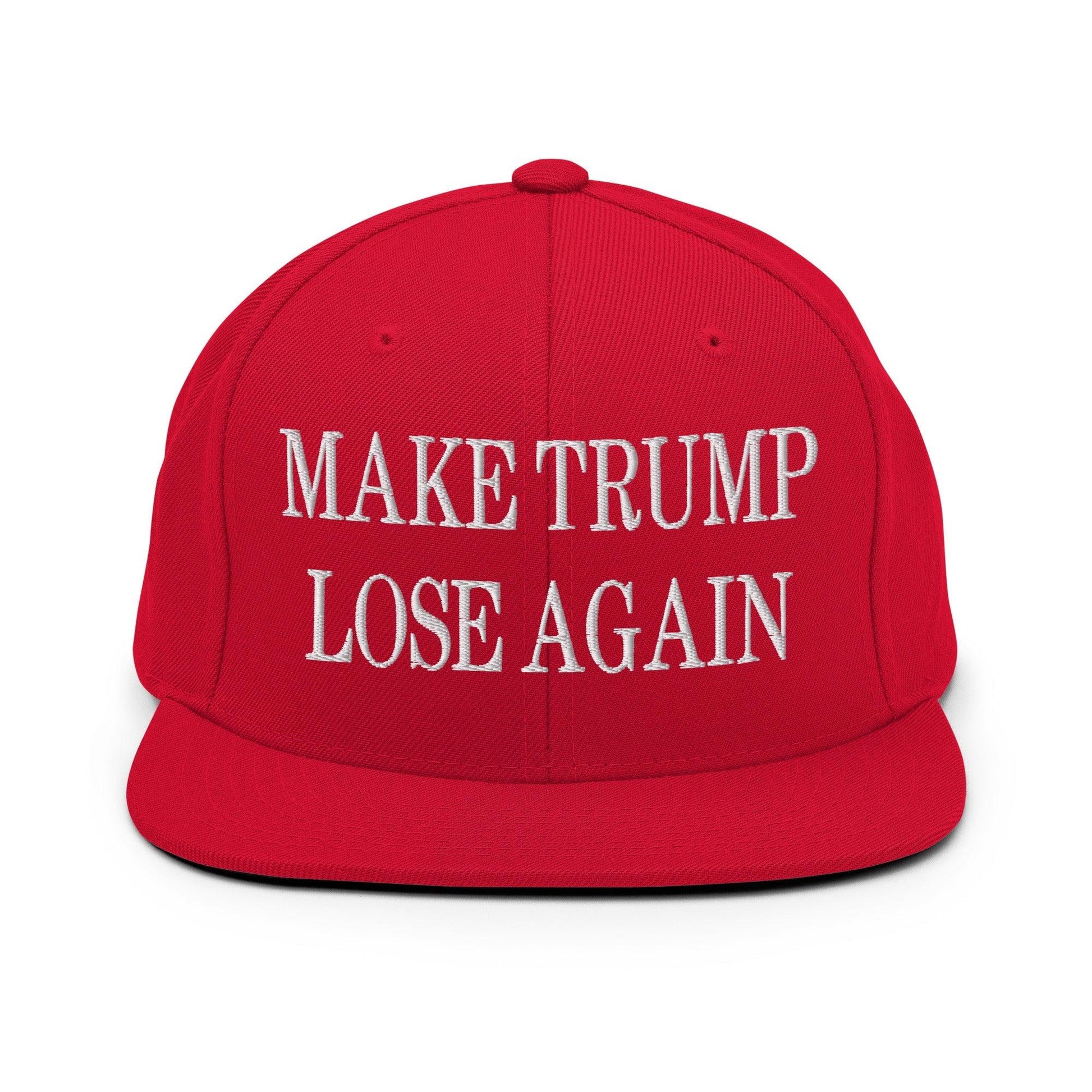 Make Trump Lose Again Embroidered Flat Bill Brim Snapback Hat - Red