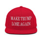 Make Trump Lose Again Embroidered Flat Bill Brim Snapback Hat - Red
