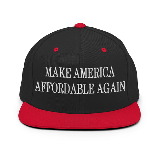 Make Us Affordable Again Embroidered Flat Bill Brim Snapback Hat - Black/ Red