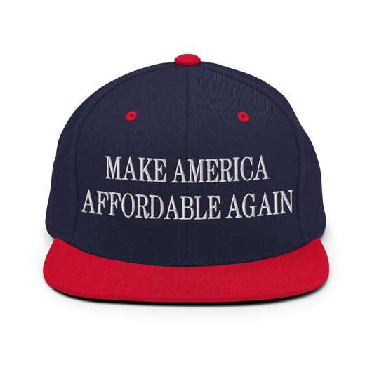 Make Us Affordable Again Embroidered Flat Bill Brim Snapback Hat - Navy/ Red
