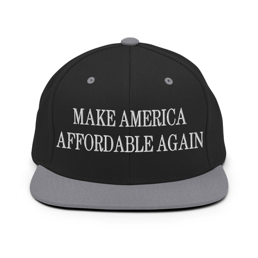 Make Us Affordable Again Embroidered Flat Bill Brim Snapback Hat - Black/ Silver