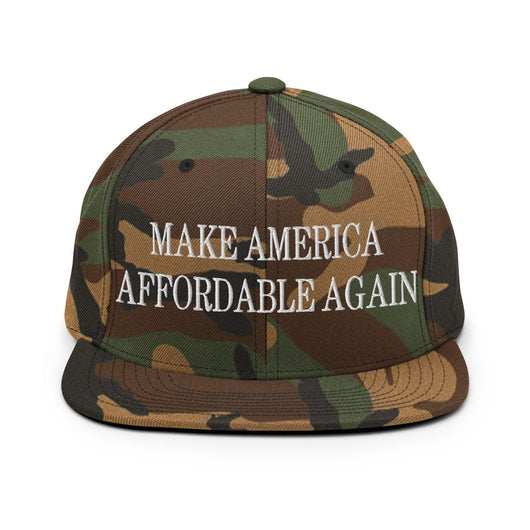 Make Us Affordable Again Embroidered Flat Bill Brim Snapback Hat - Green Camo